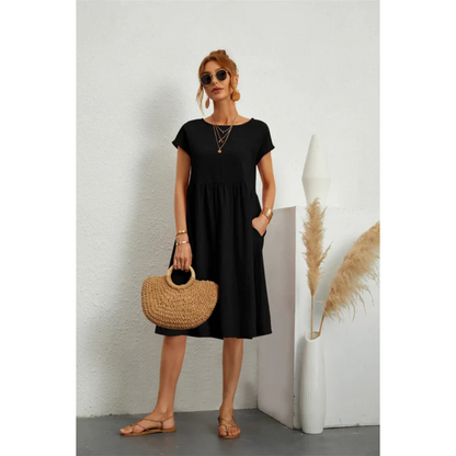 Kendra | Women's Elegant Short Sleeve Midi Dress with Pockets