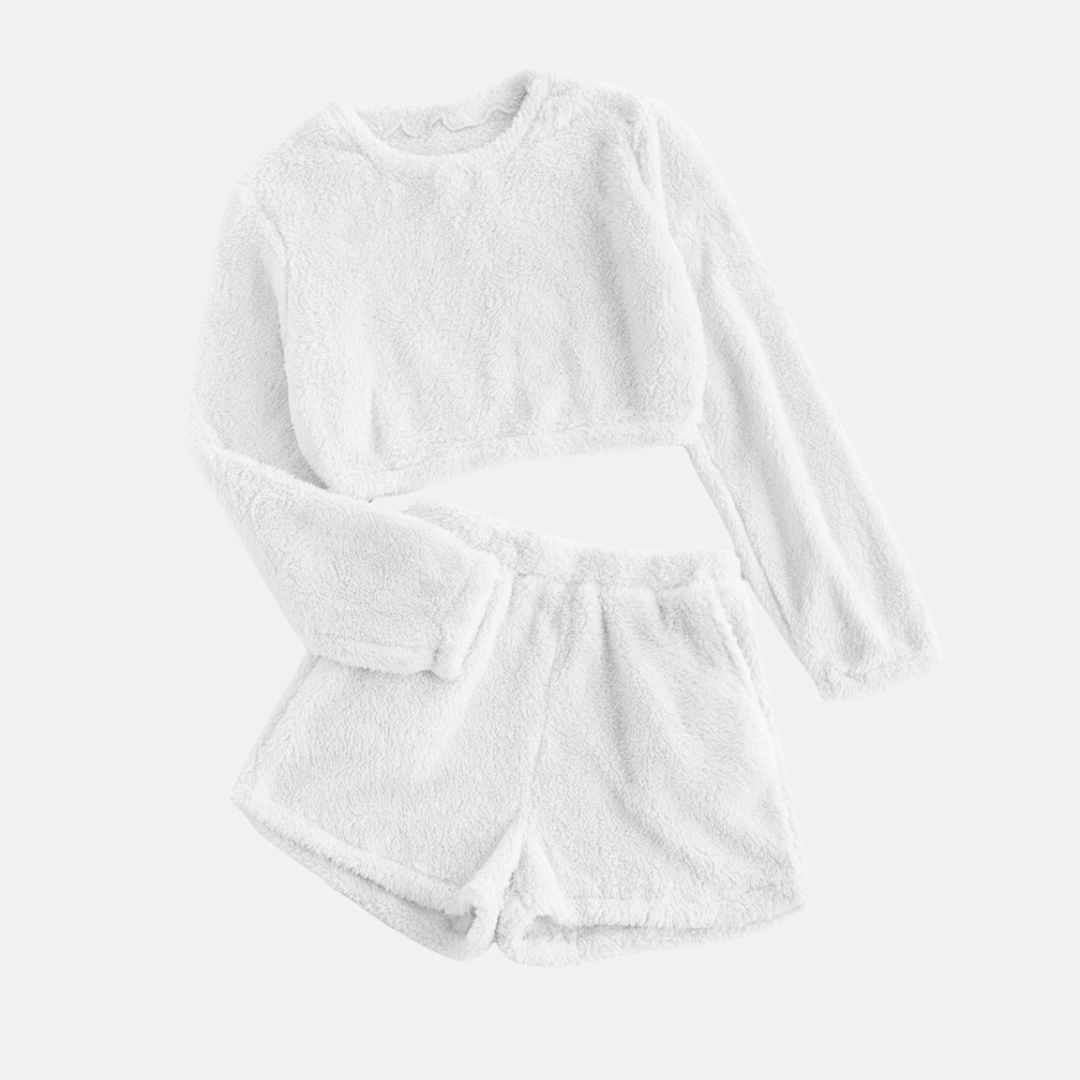 Cozy Women's Fleece Lounge Set with Top and Shorts