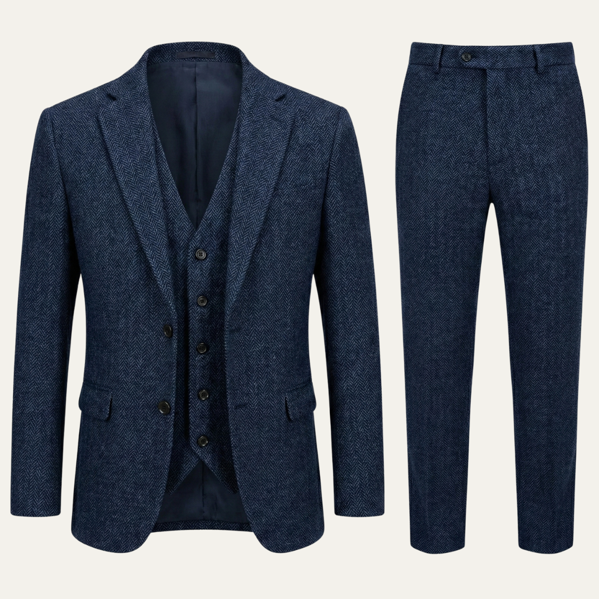 Classic Men's 3 Piece Tweed Suit - Slim Fit Jacket, Waistcoat & Trousers
