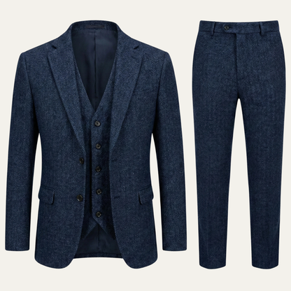 Classic Men's 3 Piece Tweed Suit - Slim Fit Jacket, Waistcoat & Trousers