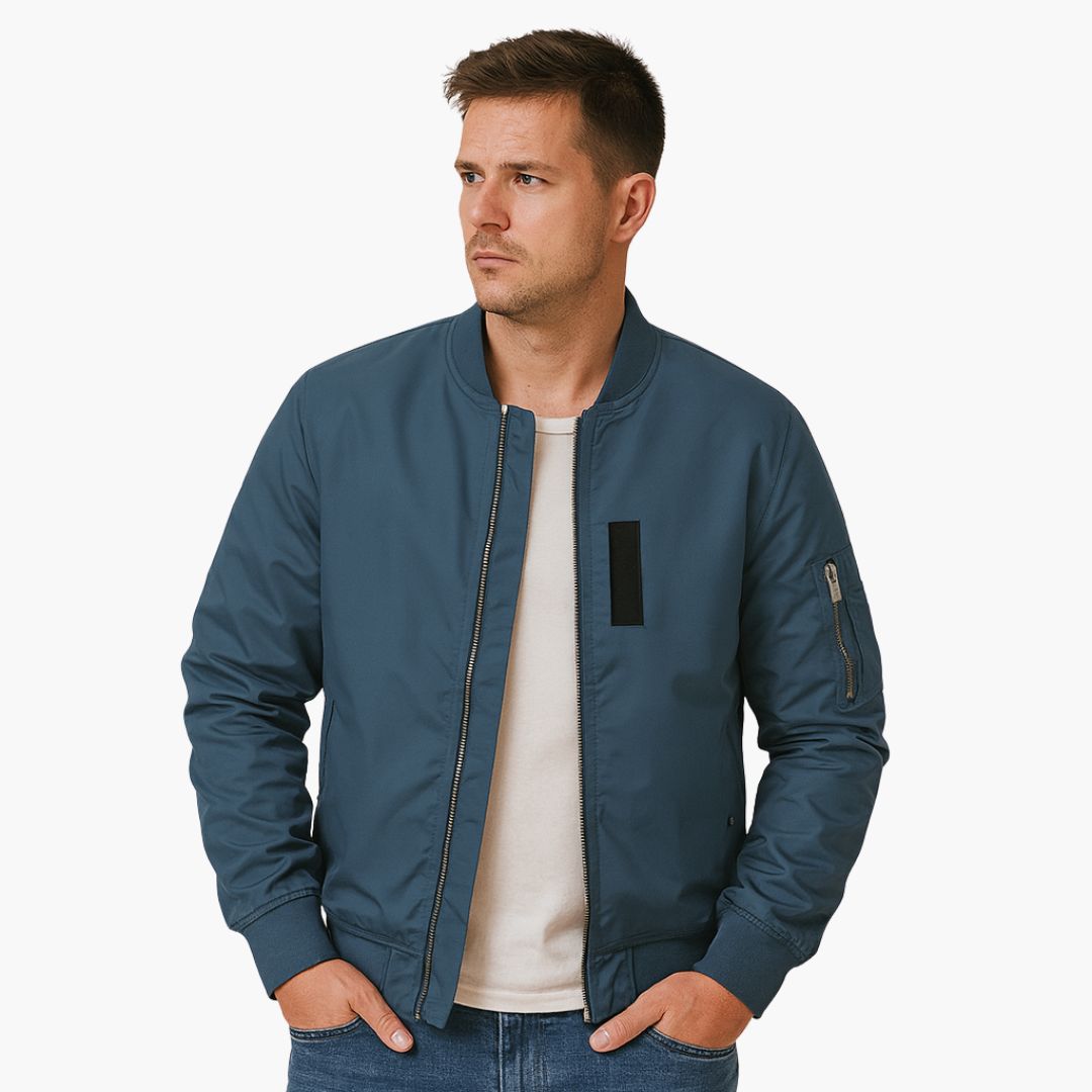 Men's Quilted Bomber Jacket with Zip Pockets