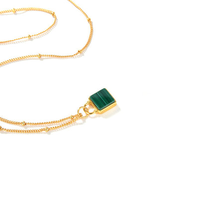 Green Stone Pendant Necklace, Sterling Silver, Gold Plated
