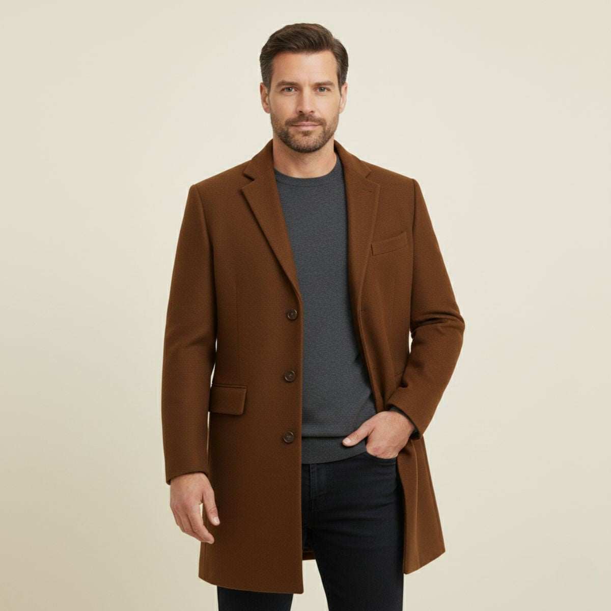 Stylish Men's Wool Blend Single Button Coat