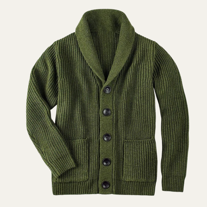 Warm Crew Neck Button Front Wool Cardigan Sweater