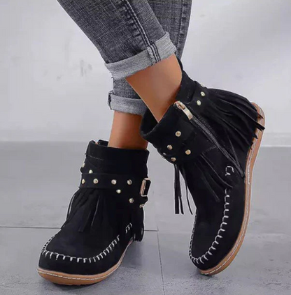 Chic Fringed Low Heel Ankle Boots