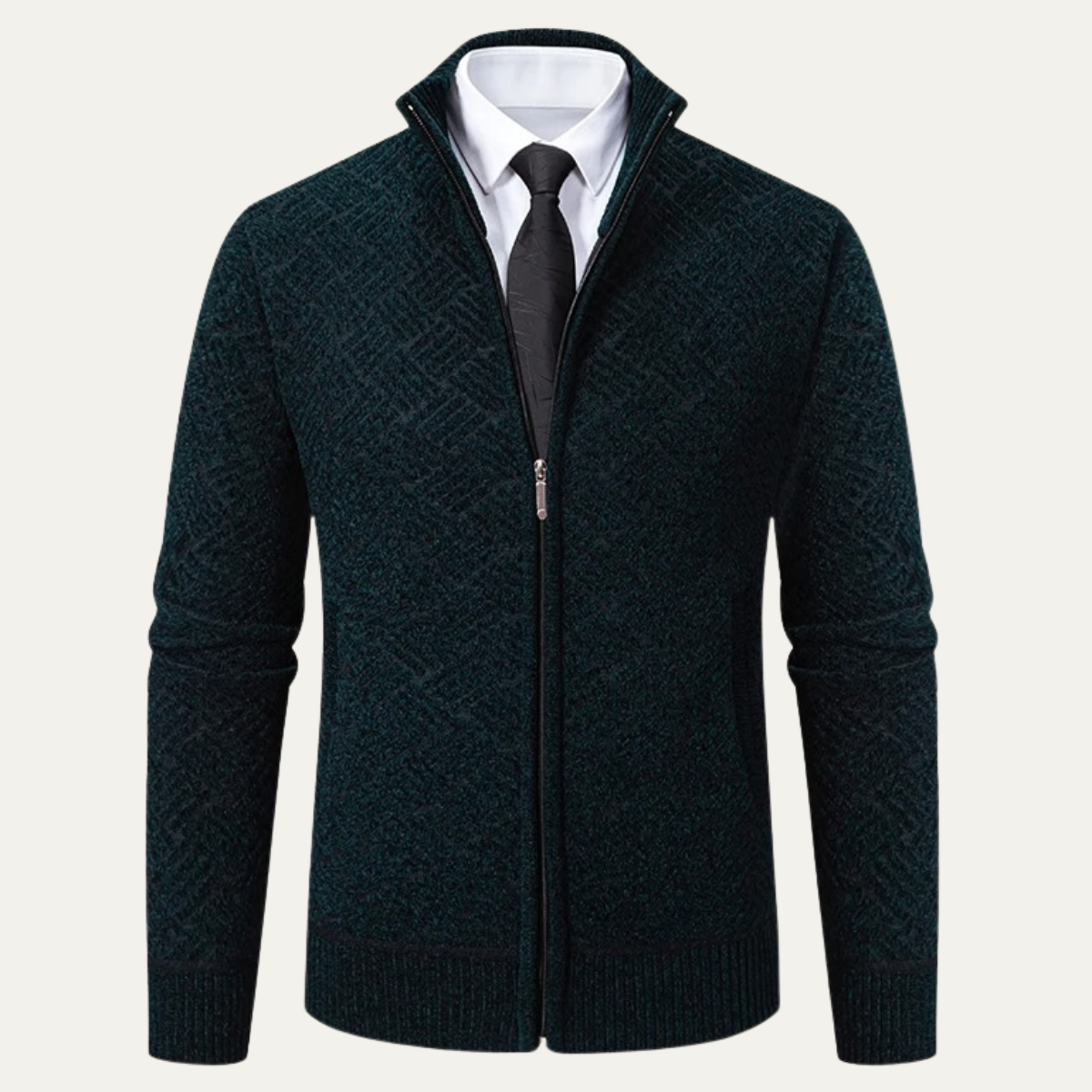 Classic Mens Knit Patterned Stand Collar Jacket