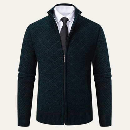 Classic Mens Knit Patterned Stand Collar Jacket