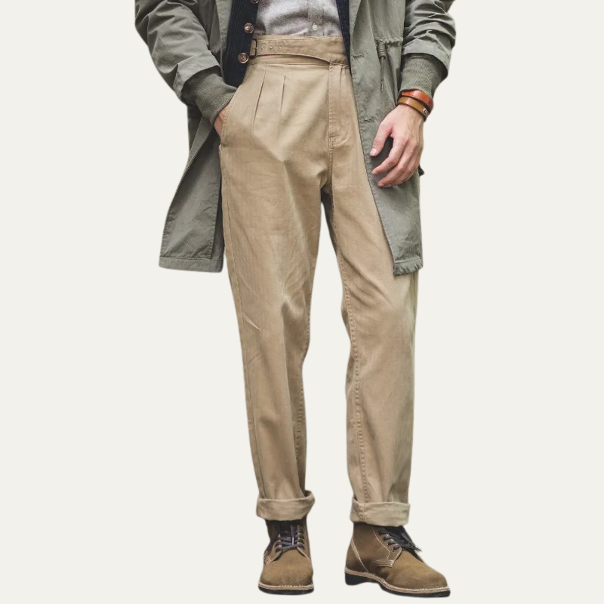 Classic Fit High Waist Cargo Pants for Men