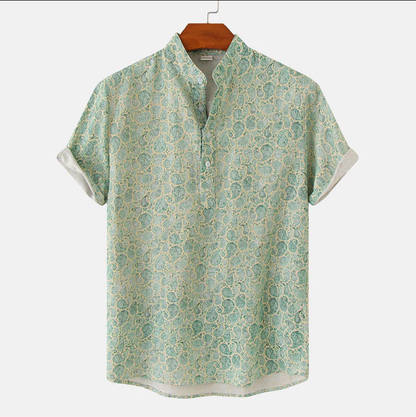 Casual Short Sleeve Mens Shirt Floral Relaxed Fit