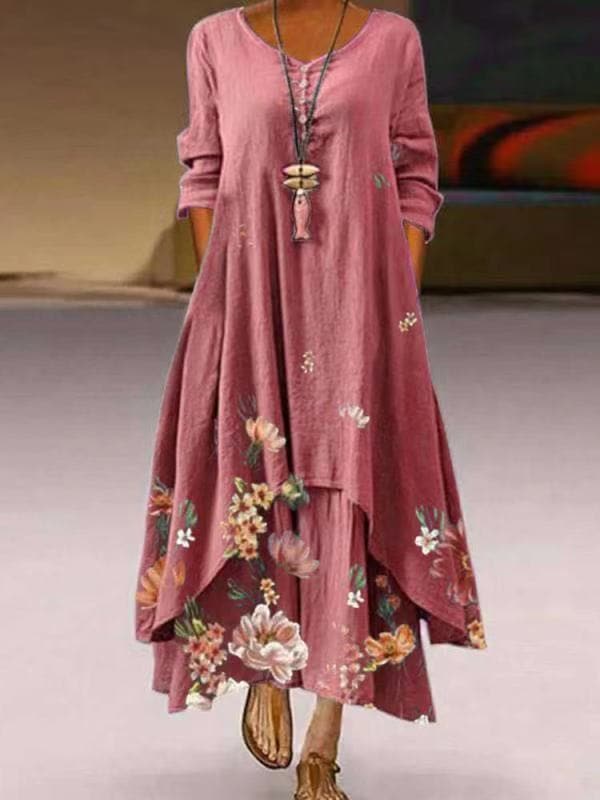 Comfy V Neck Maxi Dress with Floral Print