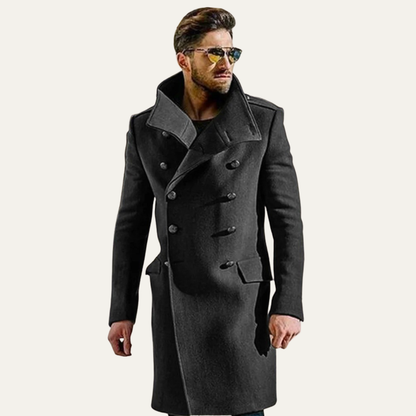 Classic Double Breasted Mens Wool Trench Coat