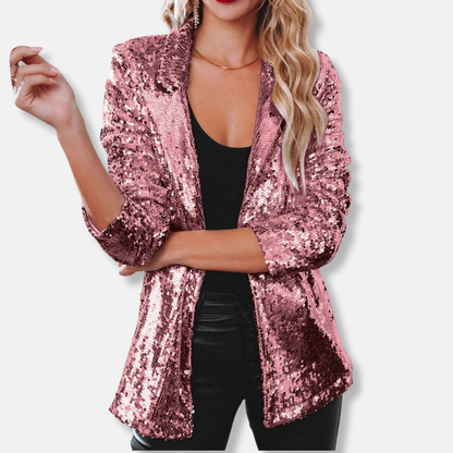 Glittering Sequin Trimmed Casual Blazer