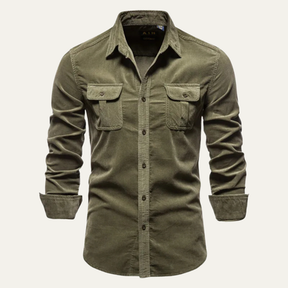 Relaxed Fit Corduroy Button Down Shirt for Men
