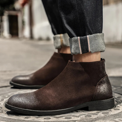 Classic Men's Suede Chelsea Ankle Boots with Zip