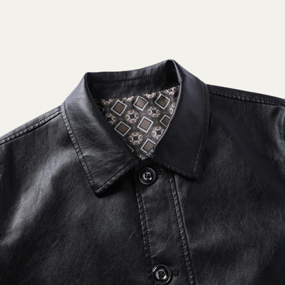 Classic Mens Leather Button Down Coat