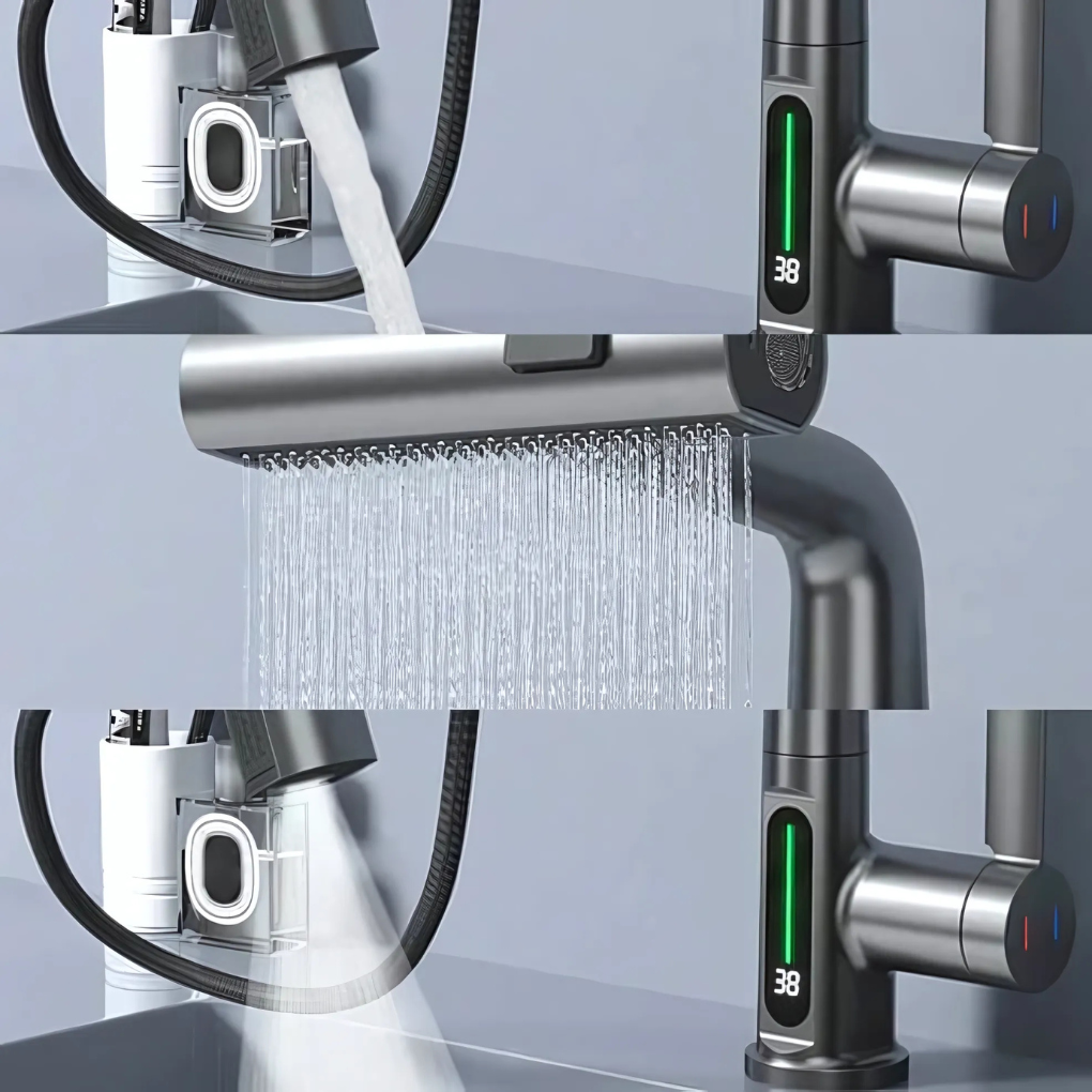 Adjustable Waterfall LED Sink Faucet