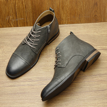 Stylish Men's Leather Side Zip Ankle Boots