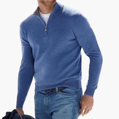 Men's Zip Up Crew Neck Textured Sweater