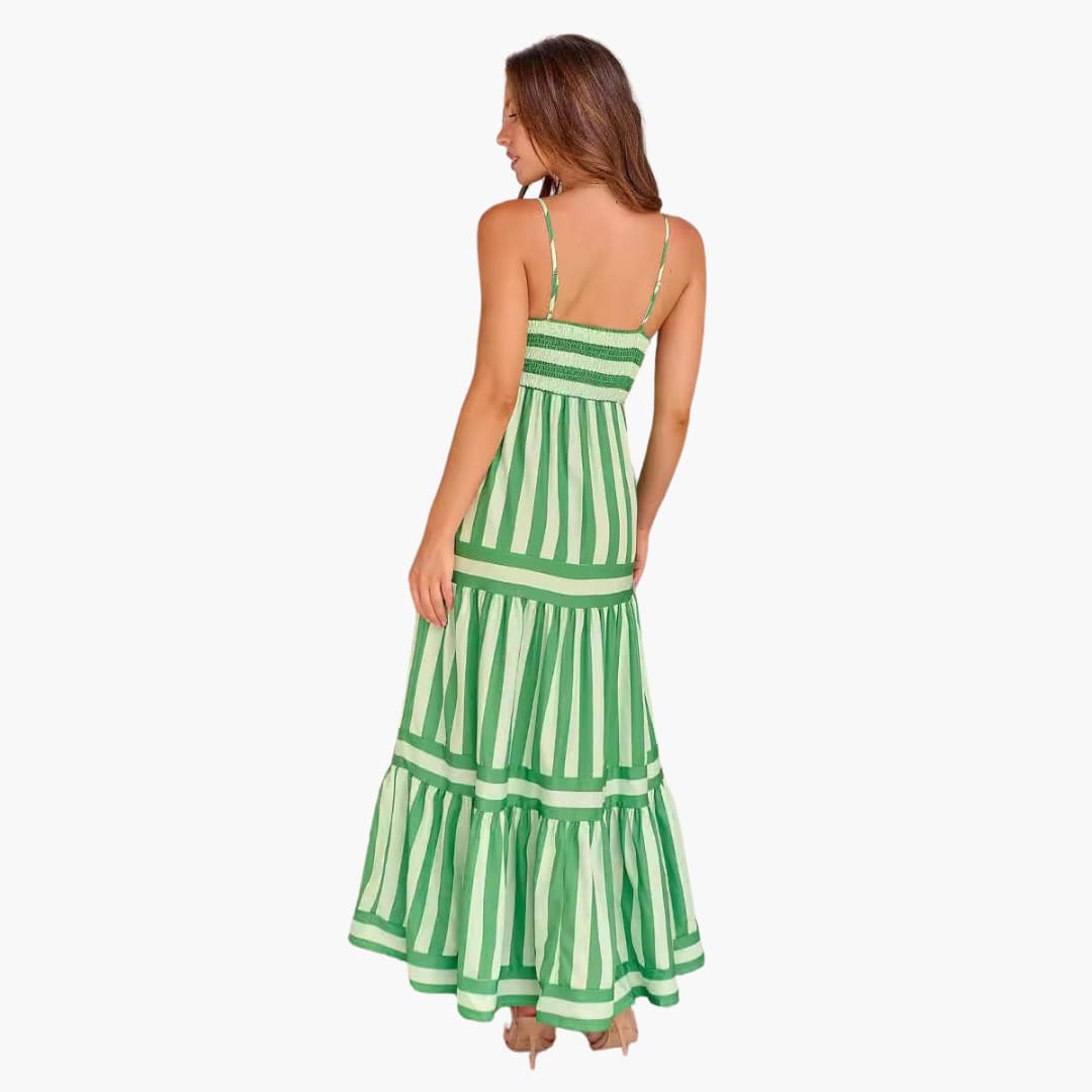 Women's Long Striped Sundress with Adjustable Straps