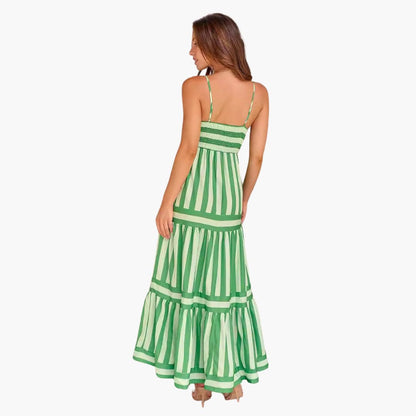 Women's Long Striped Sundress with Adjustable Straps