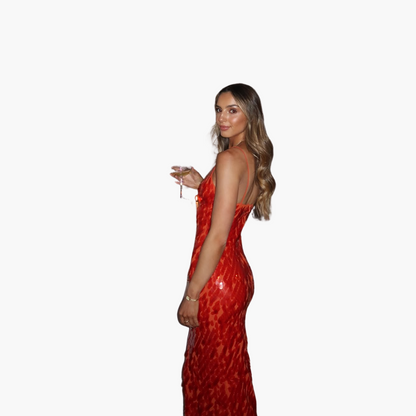Glittering Formal Gown for Women - Long V Neck Dress