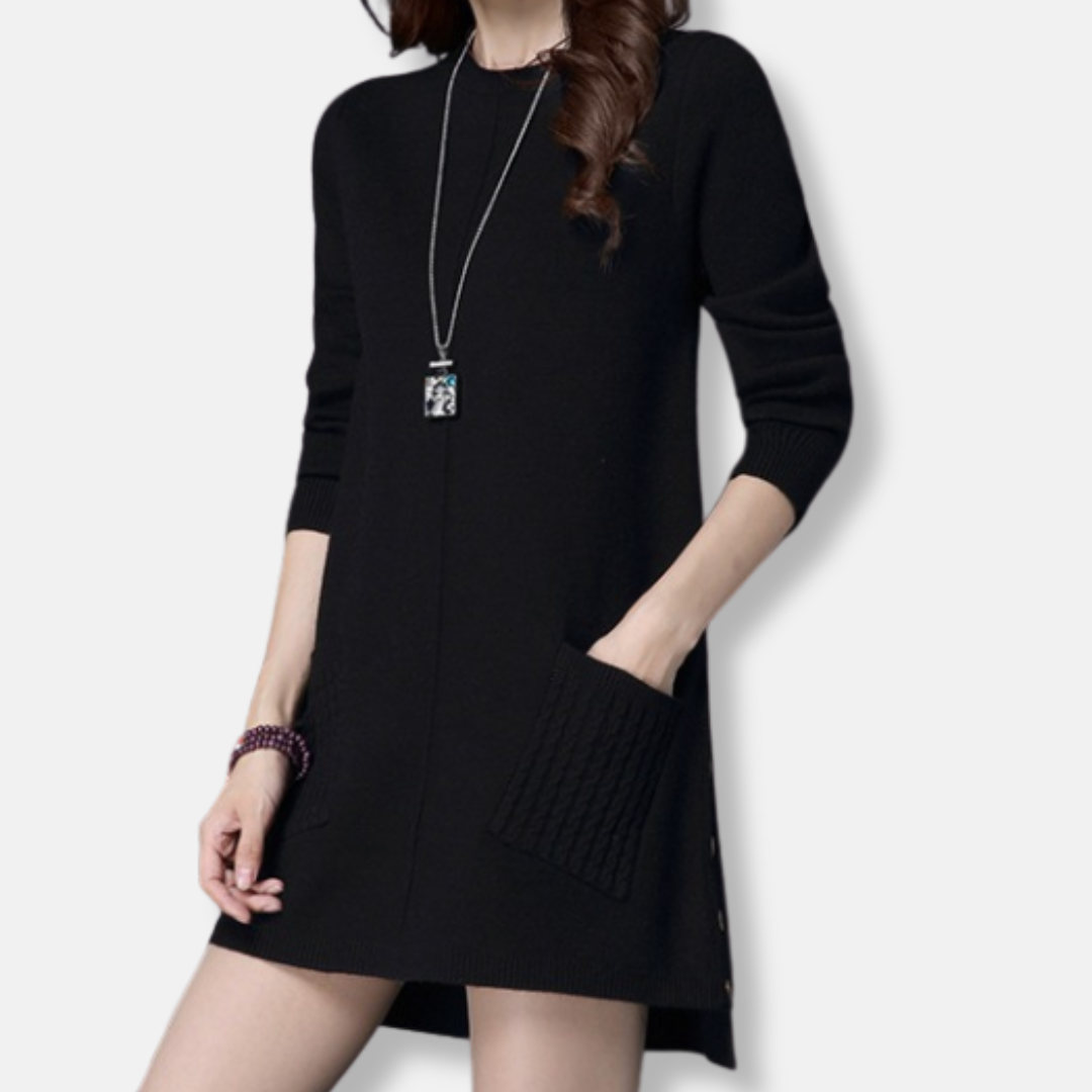 Comfy Oversized Sweater Dress Crewneck Long Sleeves