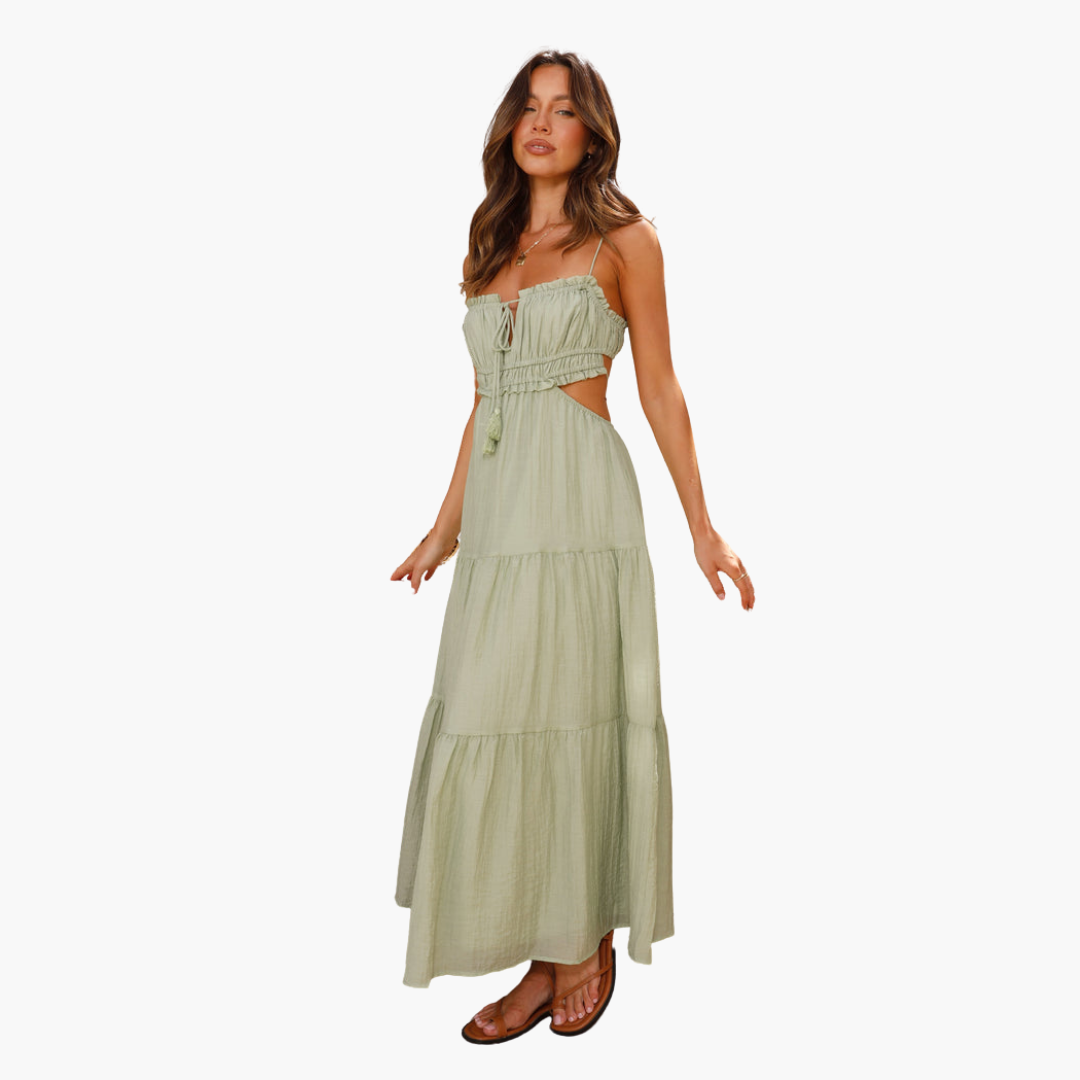Flowy Long Dress for Women - Chic Tie Front Style