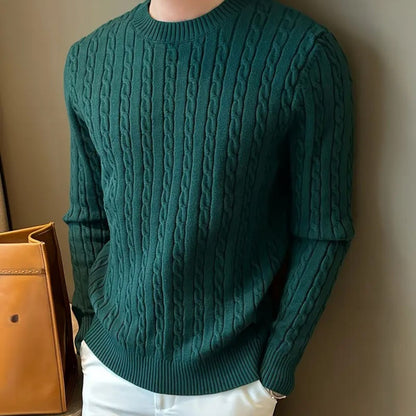 Luxury Green Mens Cashmere Crew Neck Sweater