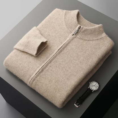 Soft Men's Wool Blend Zipper Cardigan Sweater