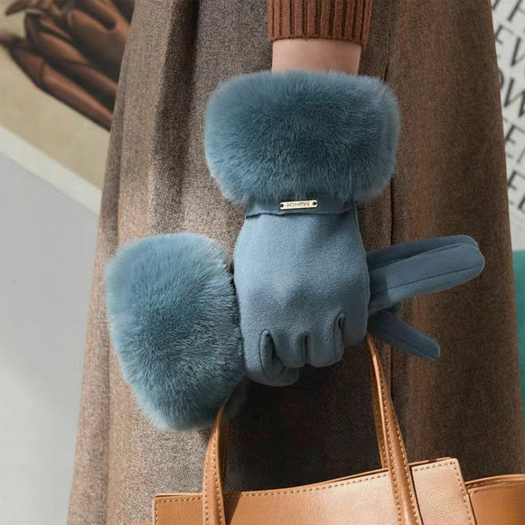 Warm Fit Gloves with Fur Strap Detail