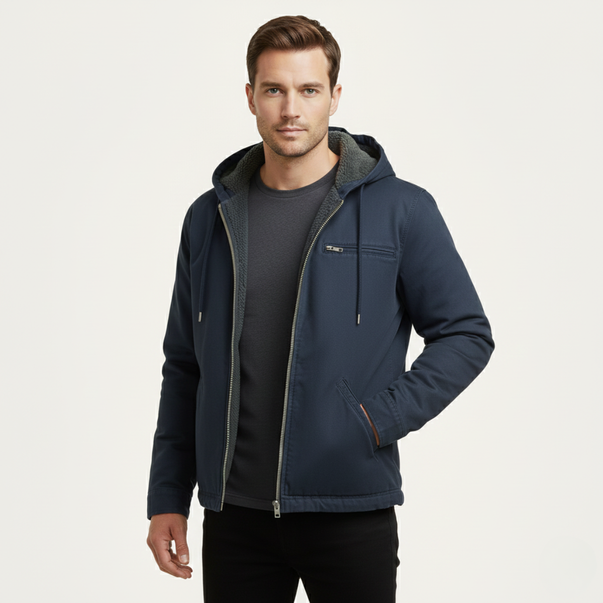 Men's Cozy Fleece Lined Vintage Hoodie Jacket