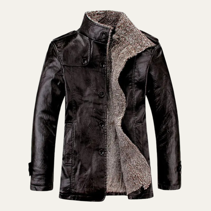 Warm Insulated Men's Leather Fleece Jacket