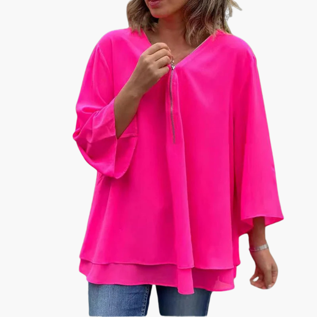 Relaxed Fit Women's V-Neck Long Sleeve Tee