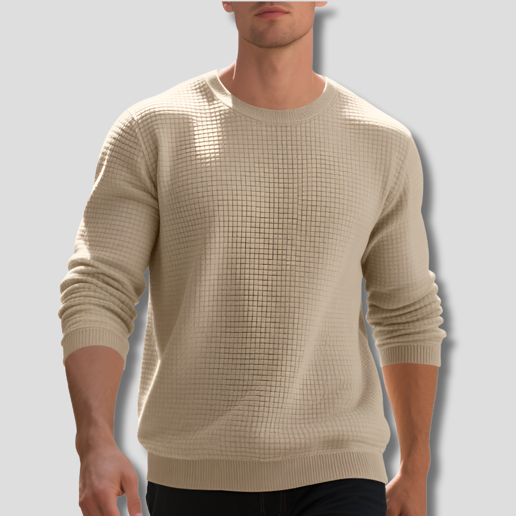 Soft Crew Neck Waffle Sweater for Men - Olytrend