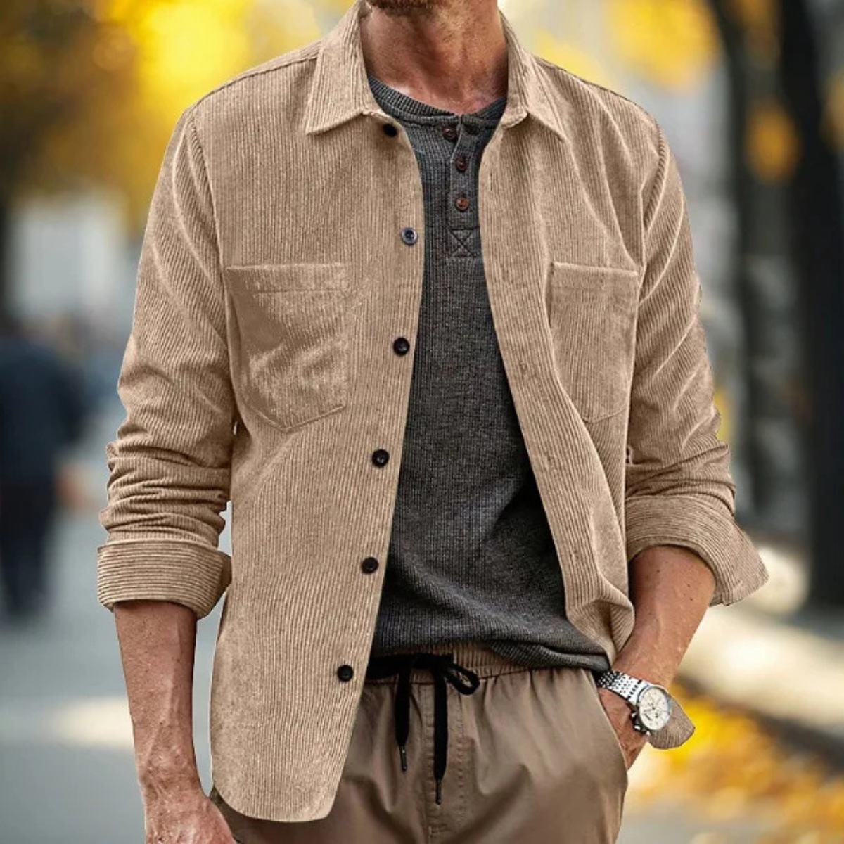 Slim Fit Men's Corduroy Button Up Shirt Jacket