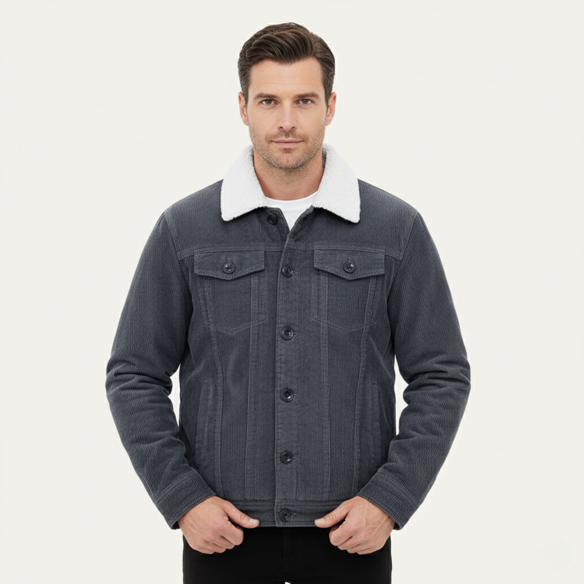 Warm Mens Corduroy Fleece Lined Winter Coat
