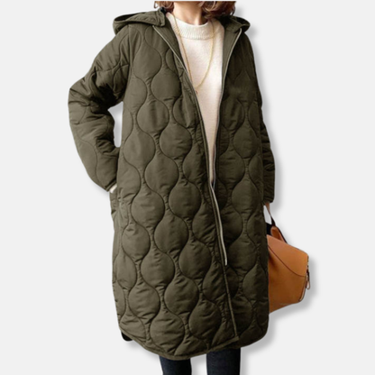 Women's Quilted Parka Jacket with Hood and Zip