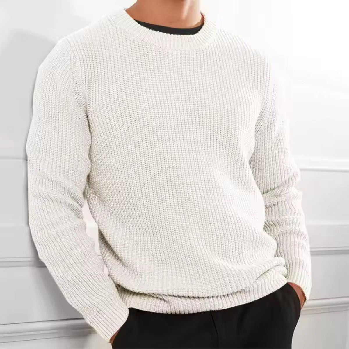 Soft Merino Wool Crew Neck Knit Sweater