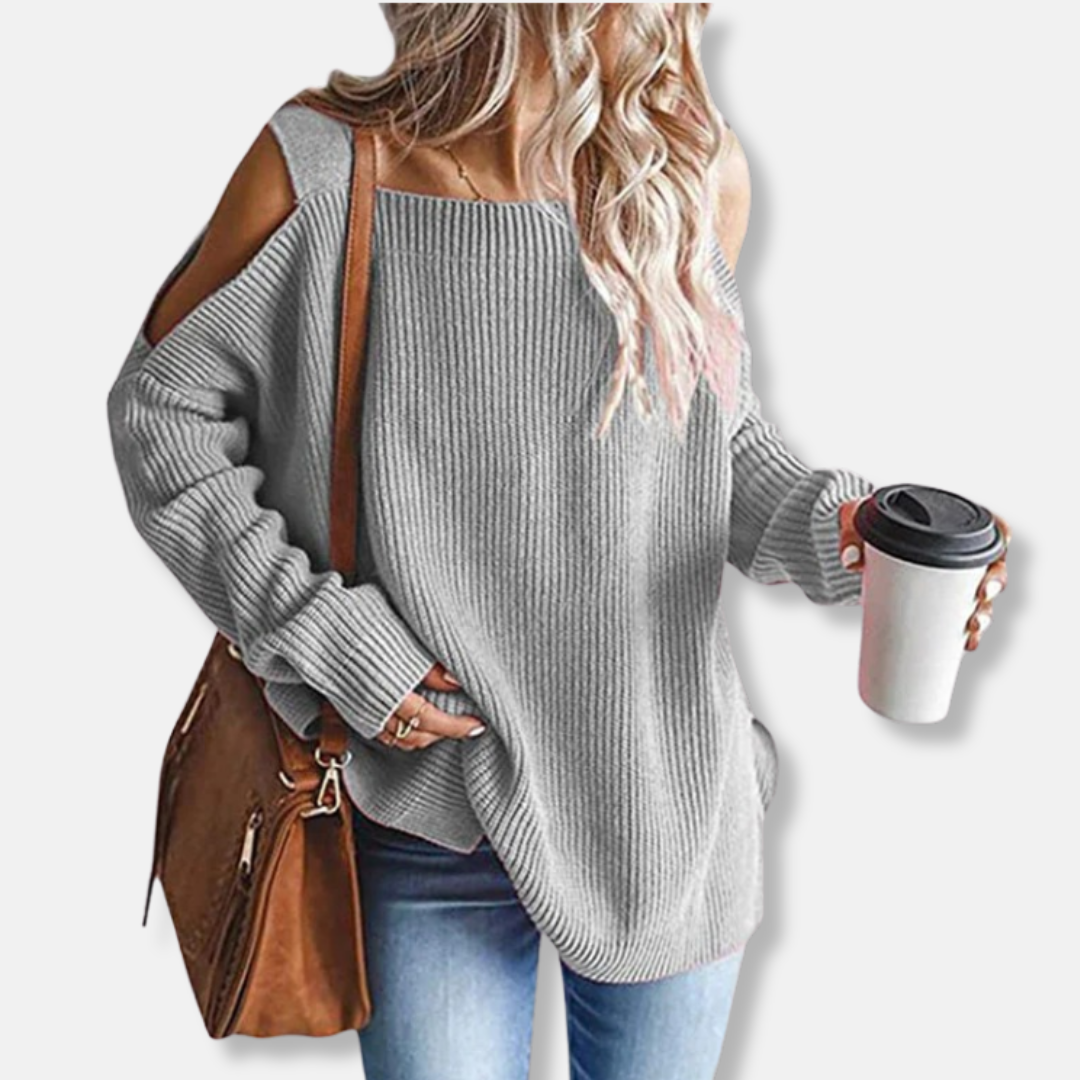 Relaxed Fit Open Shoulder Knit Sweater