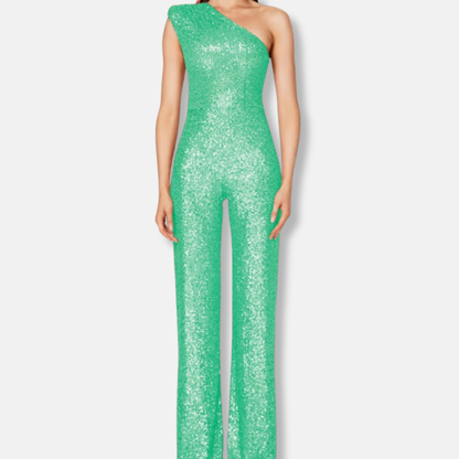 Glittering Off Shoulder Wide Leg Party Jumpsuit