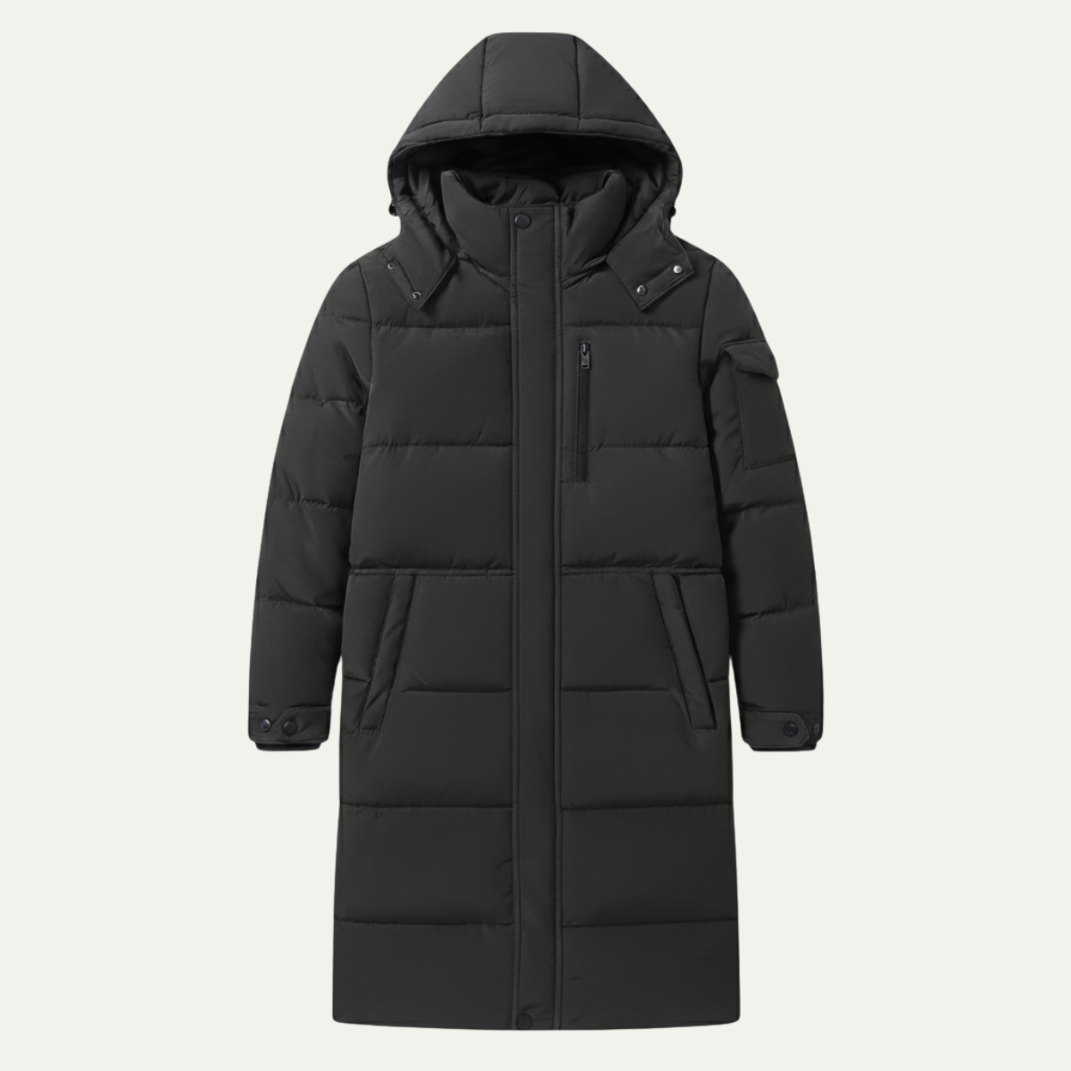 Warm Men's Black Down Parka Coat with Hood