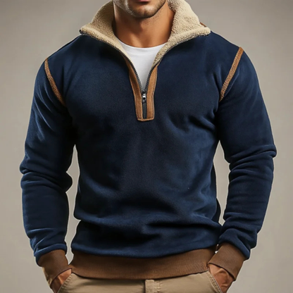 Classic Mens Suede Patchwork Zip Winter Sweater