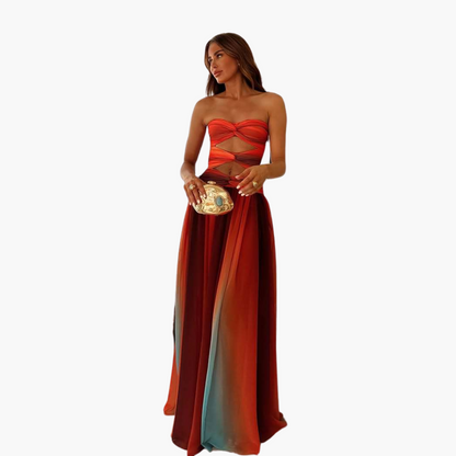 Vibrant Strapless Maxi Dress for Women - Ombre Effect