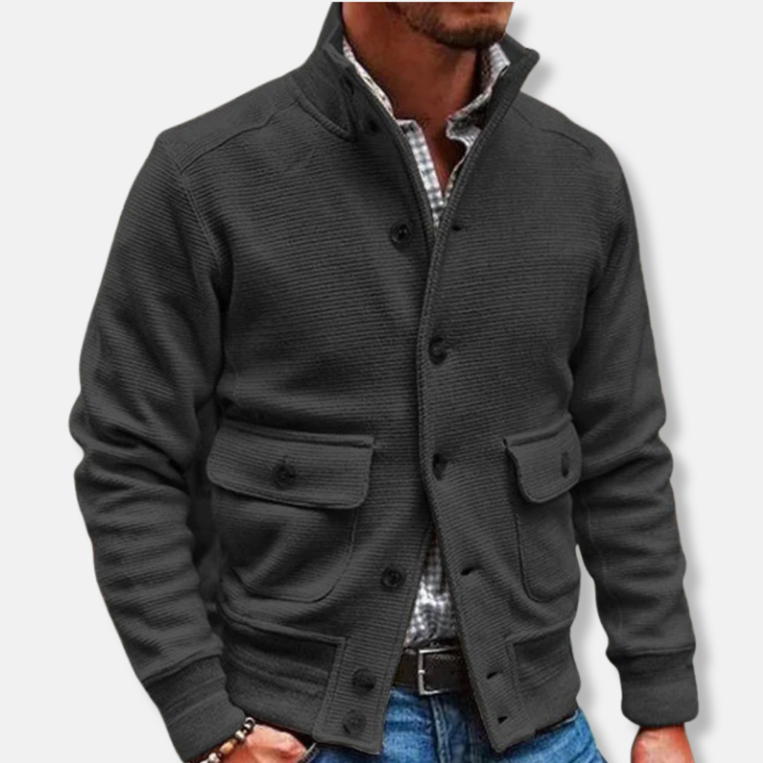 Slim Fit Men's Coat with Button Front and Pockets