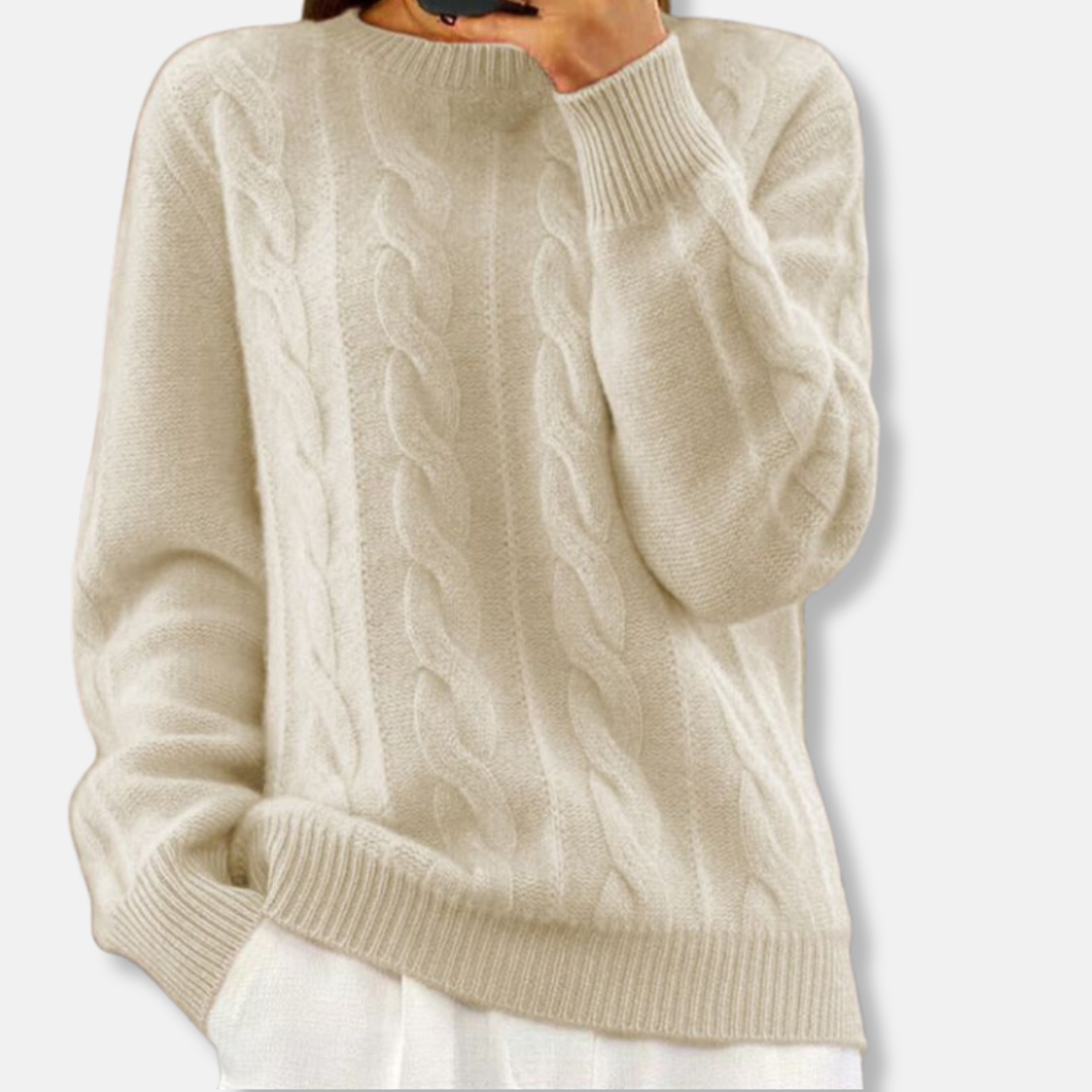 Casual Fit Cable Knit Crewneck Sweater