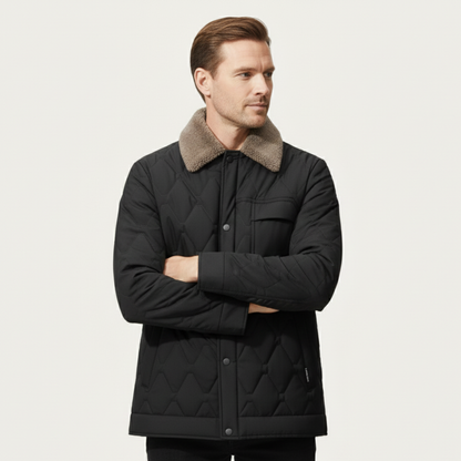 Warm Quilted Mens Winter Parka Coat with Faux Fur Hood