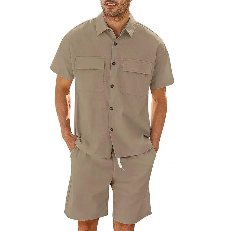 Men's Casual Shorts Shirt Set Loose Fit Breathable