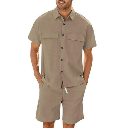 Men's Casual Shorts Shirt Set Loose Fit Breathable