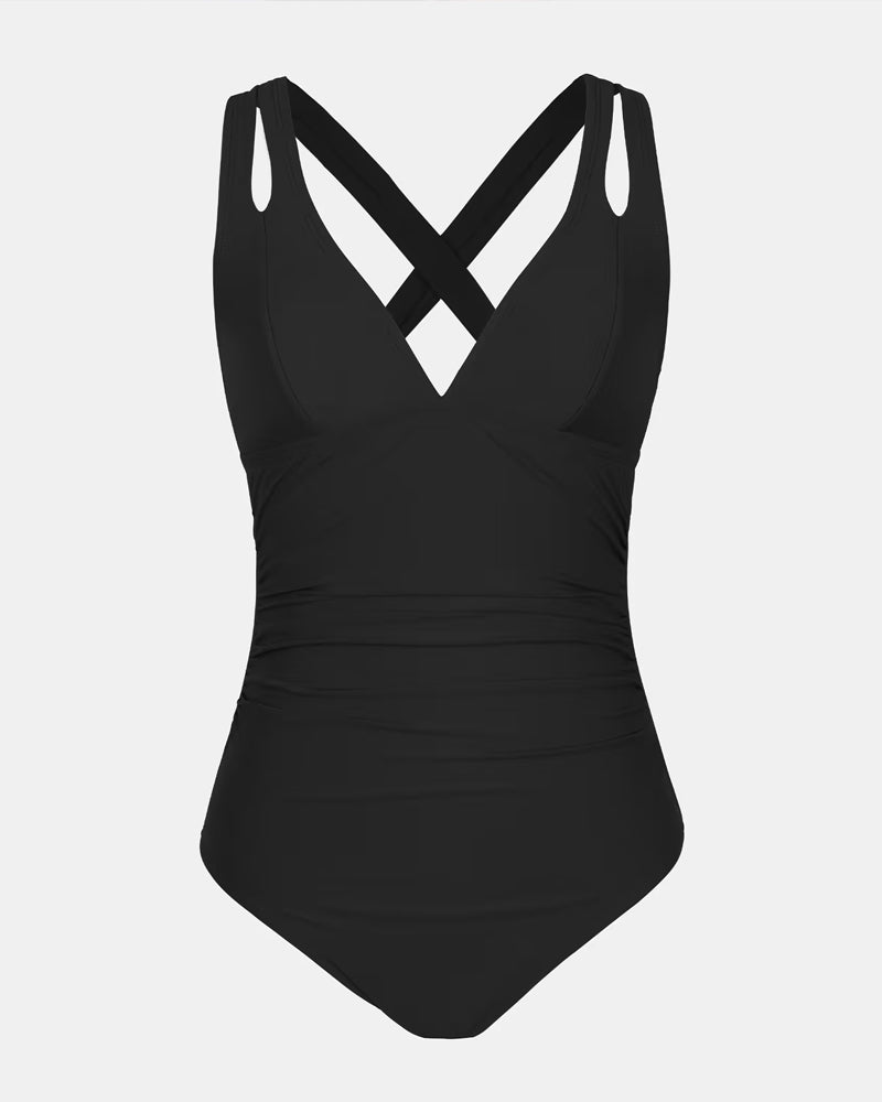 Women's Classic Halter Neck One Piece Swimsuit with Ruched Tummy