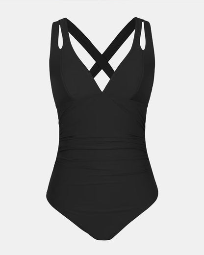Women's Classic Halter Neck One Piece Swimsuit with Ruched Tummy